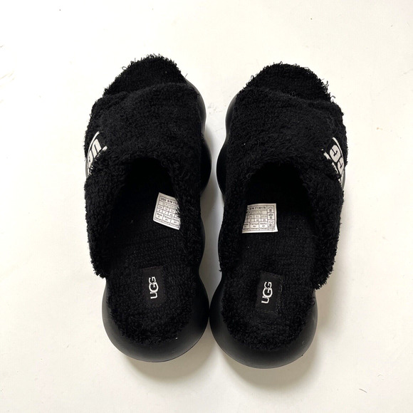 UGG Sugarcloud Black Platform Slide Sandals Size 9 NWOB Terry Logo Style 1138178 - Picture 7 of 10